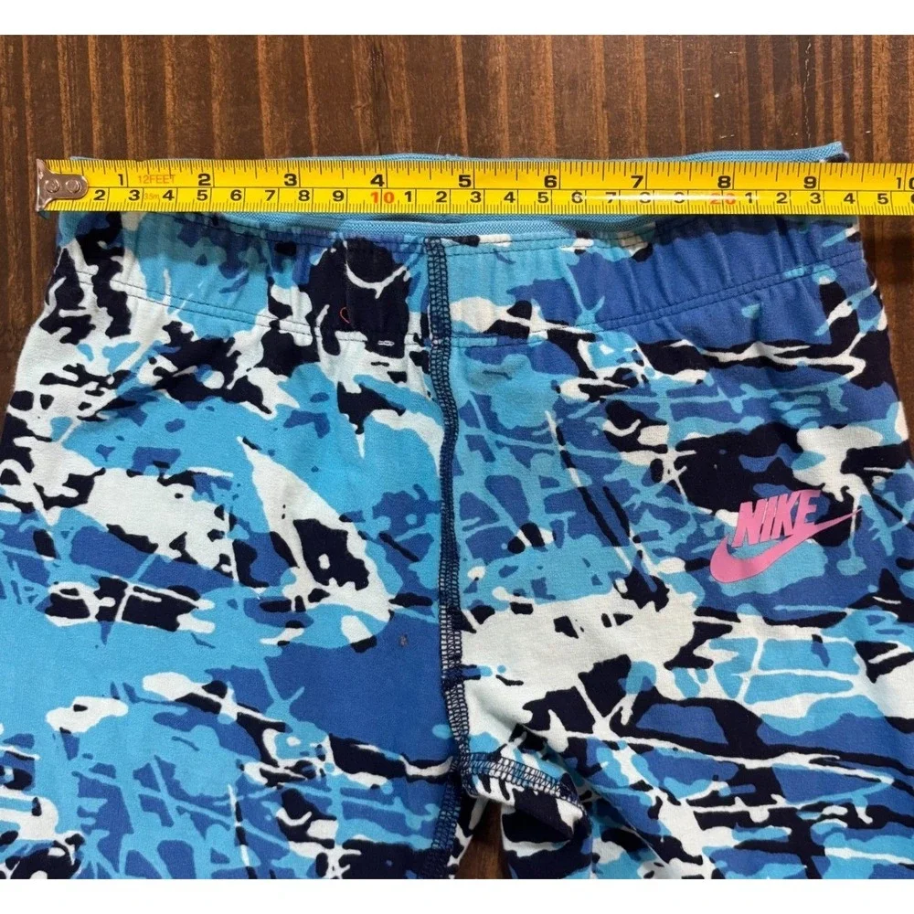 Nike Girls Blue Abstract Camo Print Capri Leggings Pink Logo Size 6X L 6-7 Years